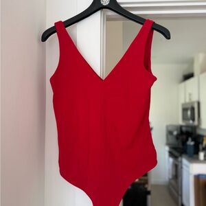 Red V-Neck Bodysuit